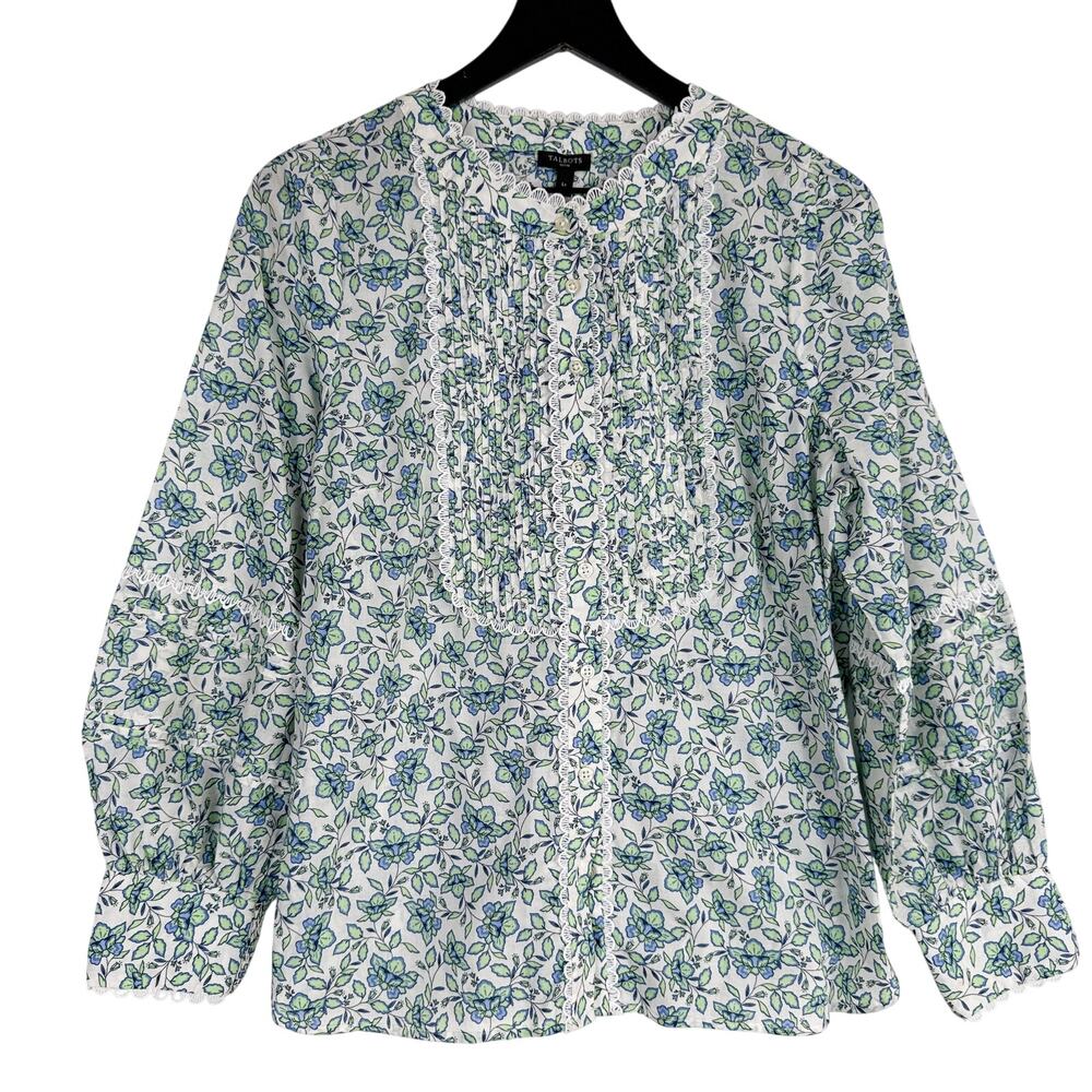 Talbots Scallop Lace Trim Top in Blooming Daffodils Button Up - LP Petite Large